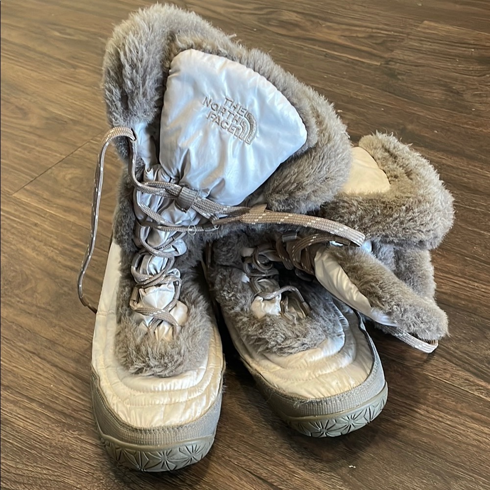 The North Face Light Gray Winter & Rain Boots with Fur Lining and Rugged Sole